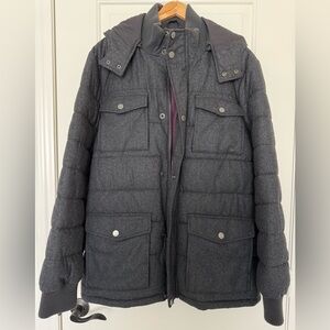 INC Men's Grey Felt Wool Puffer Jacket Hooded Winter Coat Warm XXL